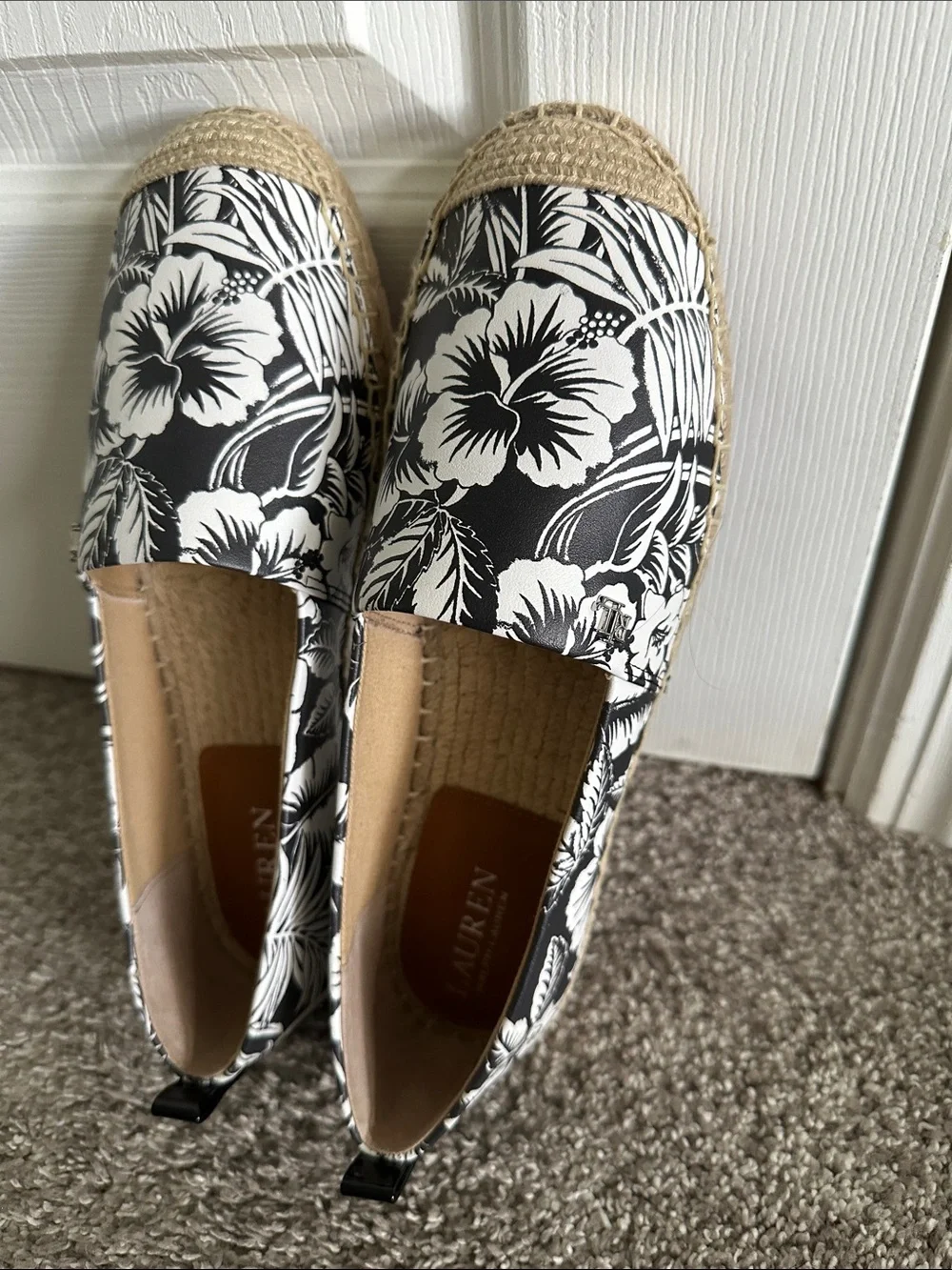 LAUREN RALPH LAUREN Floral Black & White Espadrille Slip-On Women’s Shoe
